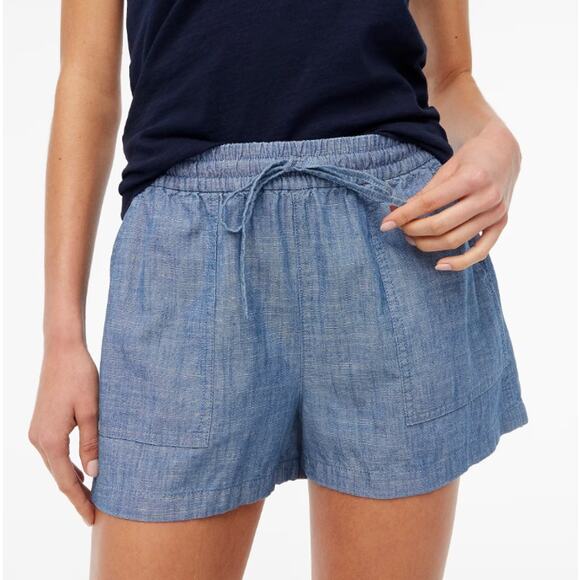 J.CREW Womens Chambray Shorts XXS Blue Wash Pull-On Drawstring AX923 NWT - Picture 1 of 11
